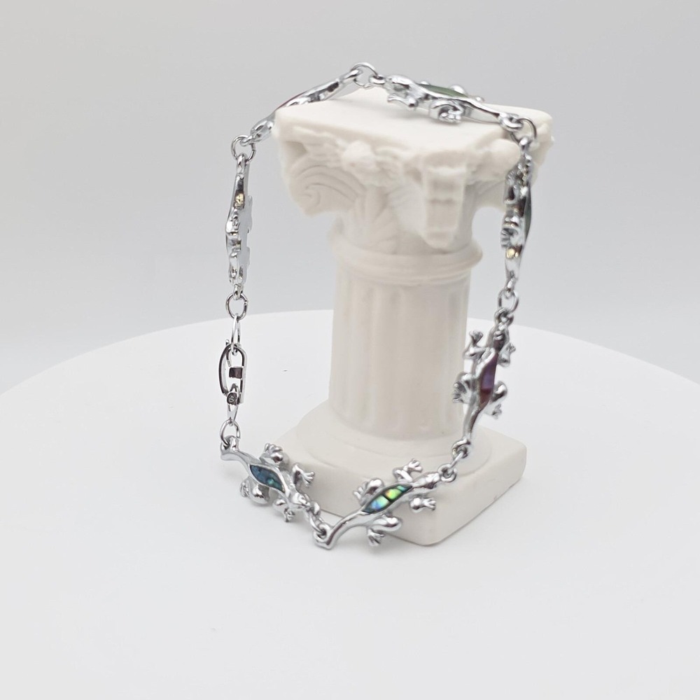 Vintage S-80 Lizard Bracelet Multi-Colored Resin Silver‎ Plate 8" FREE $HIPPING! - Picture 10 of 14
